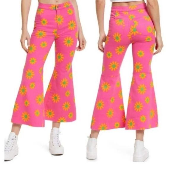Free People Pink Floral Youthquake Wide Leg Crop Pants Sz.30 NWT - Picture 4 of 16
